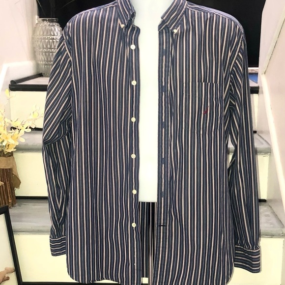 Nautica Striped Button down Ling Sleeve Shirt Size Large - Picture 1 of 6